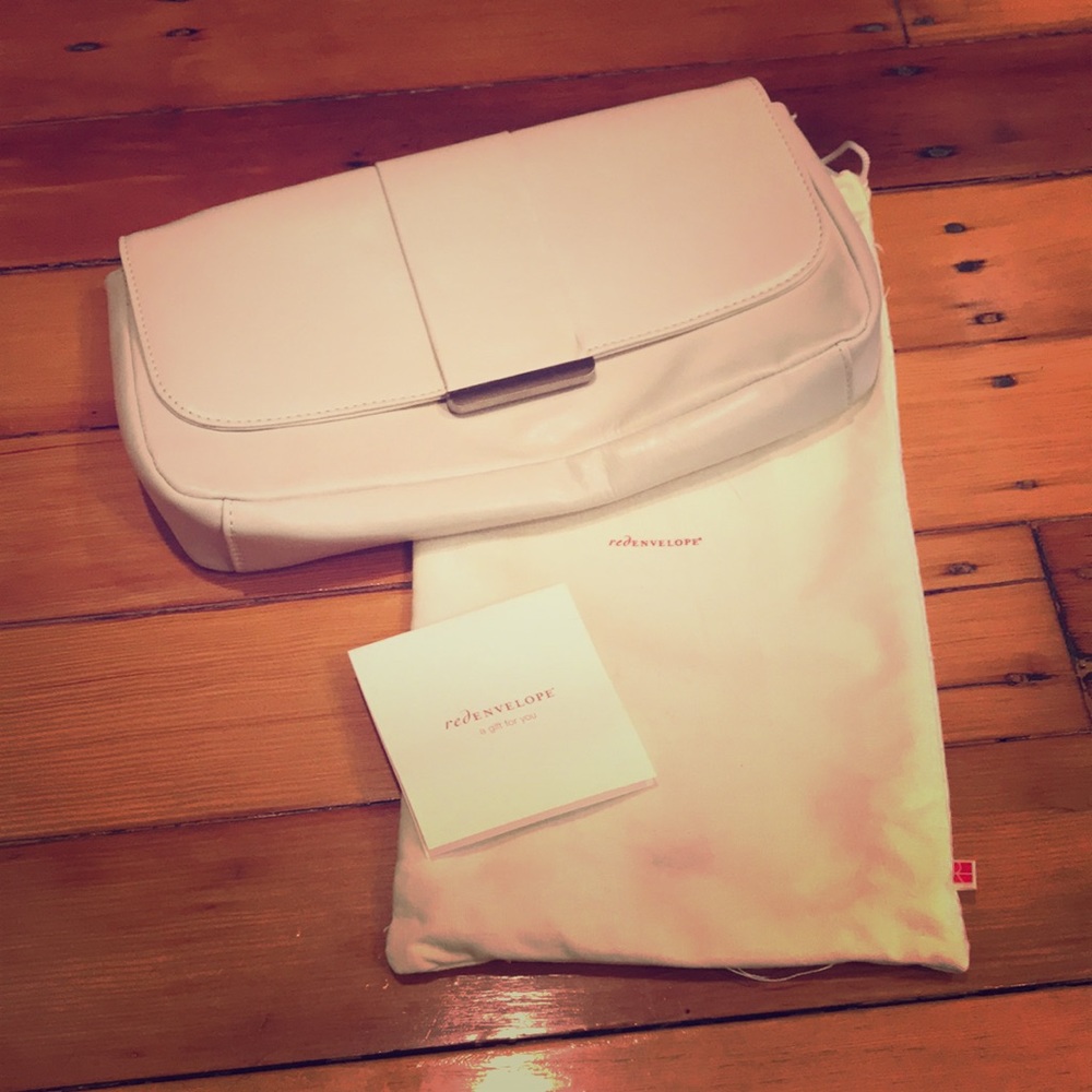 Cream leather clutch with magnet closure